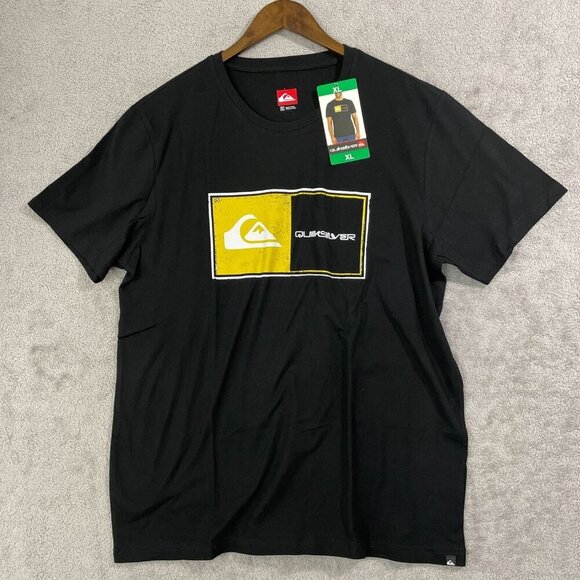 NEW Quiksilver Men's XL Black T-Shirt Cotton Casual Short Sleeve Graphic Logo - Picture 1 of 6